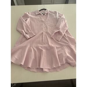 Tuckernuck Drop Waist Long Sleeve Shirt Dress S Pink